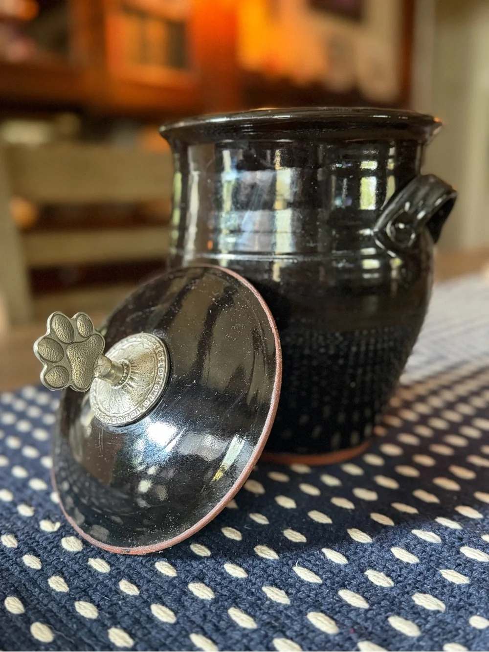 Good Dog Black Ceramic Treat Jar with Paw Lid